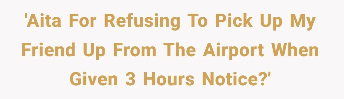 She Said No to an Airport Pickup With Three Hours’ Notice, and Now Their Friendship Is on the Line 'AITA for refusing to pick up my friend up from the airport when given 3 hours notice?'