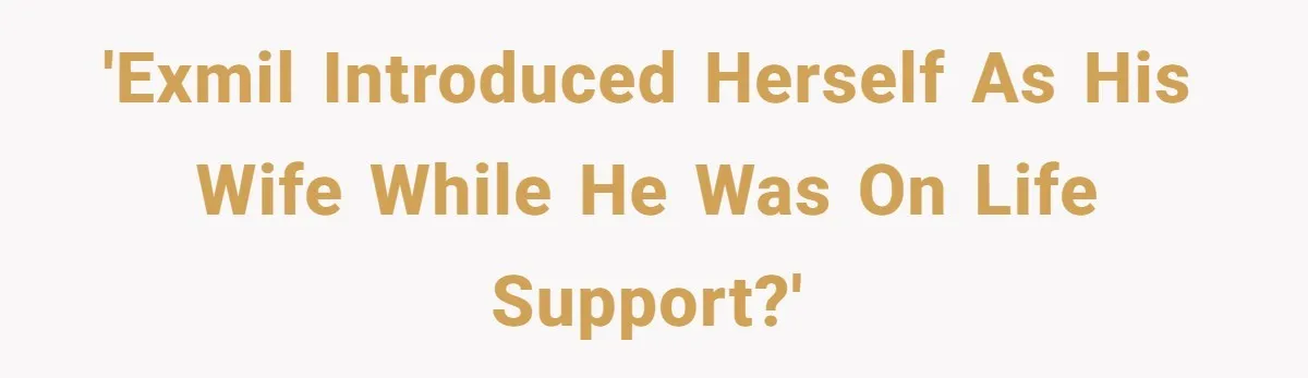 She Watched Her Ex-Mother-in-Law Introduce Herself as His Wife While He Lay on Life Support, and the Creepy Dynamic Finally Made Sense 'EXMIL introduced herself as his WIFE while he was on life support?'