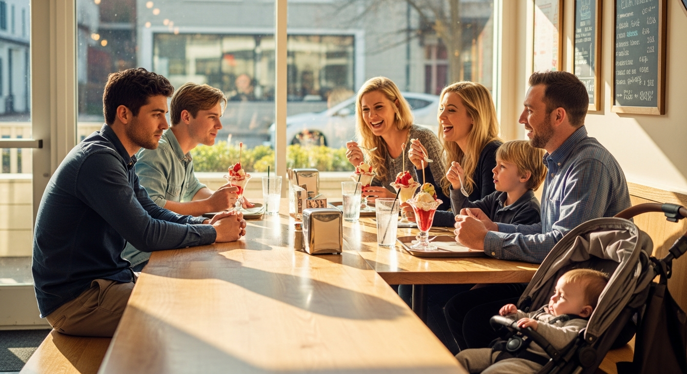 This New Mom Refuses to Leave Her Parents Behind, Even for an Ice Cream Date This New Mom Refuses to Leave Her Parents Behind, Even for an Ice Cream Date