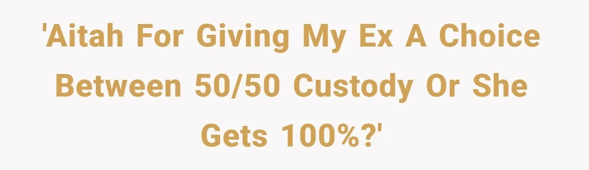 Wife Claims Weaponized Parenting After Husband Refuses To Pay Support To The Person Who Barely Raises The Kids 'Aitah for giving my ex a choice between 50/50 custody or she gets 100%?'