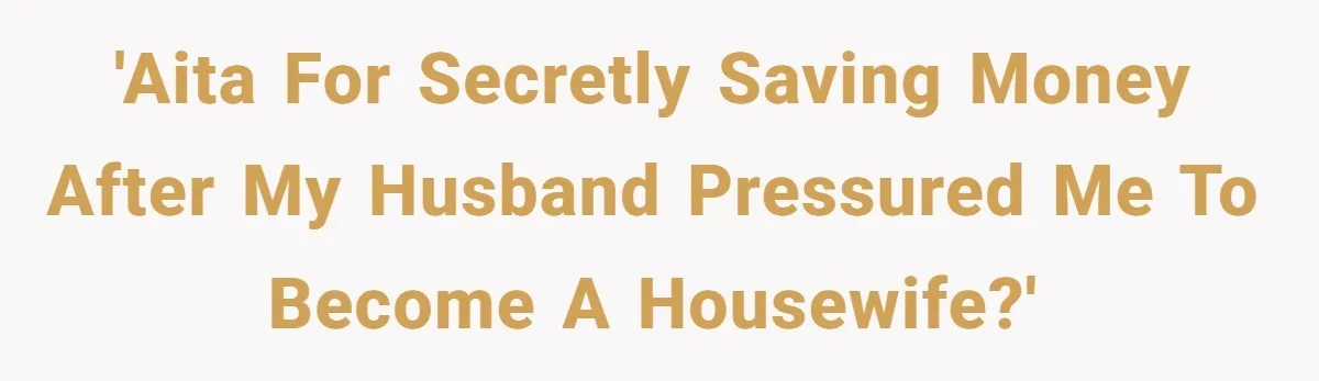 Wife Opens A Secret Bank Account When Husband Forces Her To Become A Housewife 'AITA for secretly saving money after my husband pressured me to become a housewife?'