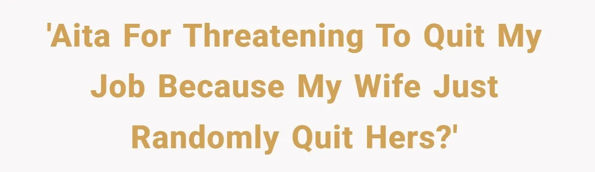 'AITA for threatening to quit my job because my wife just randomly quit hers?'