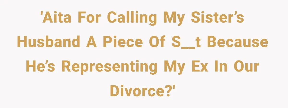 Woman Calls Sister’s Husband “A Piece of S__t” After He Defends Her Ex In Divorce 'AITA for calling my sister’s husband a piece of s__t because he’s representing my ex in our divorce?'