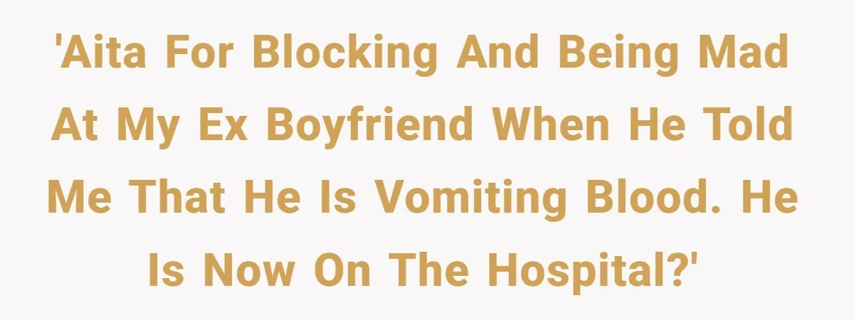 Woman Chooses Her Mental Health Over Her Boyfriends Constant Cycle Of Crisis 'AITA for blocking and being mad at my ex boyfriend when he told me that he is vomiting blood. He is now on the hospital?'