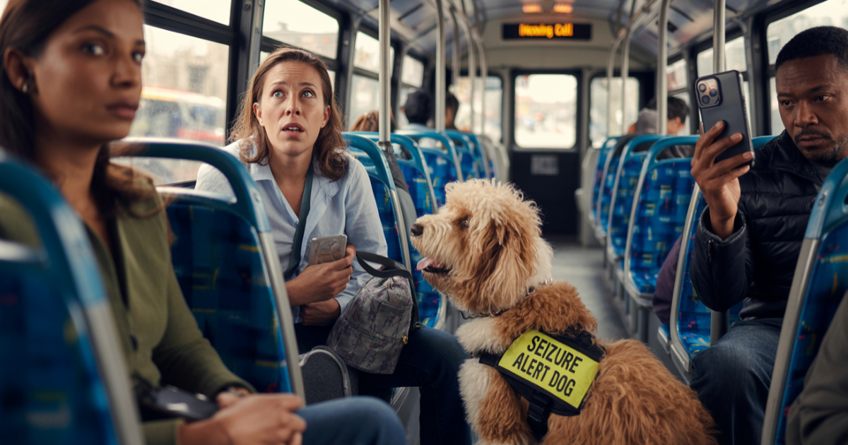Woman Forces Stranger To Delete Bus Photo After He Snaps Her Seizure Alert Dog Woman Forces Stranger To Delete Bus Photo After He Snaps Her Seizure Alert Dog
