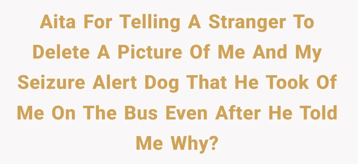 Woman Forces Stranger To Delete Bus Photo After He Snaps Her Seizure Alert Dog AITA For telling a stranger to delete a picture of me and my seizure alert dog that he took of me on the bus even after he told me why?