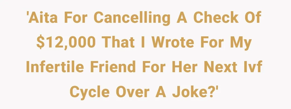 'AITA for cancelling a check of $12,000 that I wrote for my infertile friend for her next IVF cycle over a joke?'