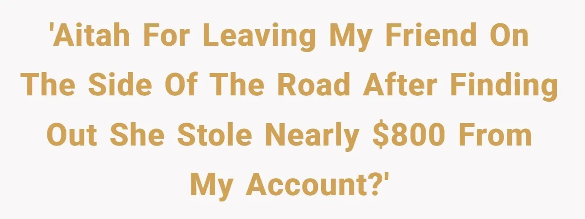 'AITAH for leaving my friend on the side of the road after finding out she stole nearly $800 from my account?'